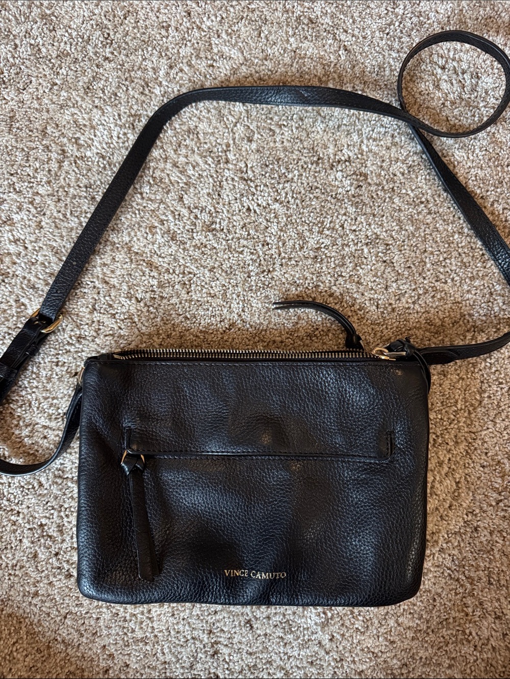 Vince Camuto Black Pebbled Leather Crossbody Bag with Gold Hardware